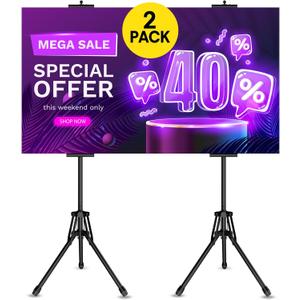 Poster Stands for Display - Floor Poster Board Holder Poster Display Stand Retractable Banner Stand Outdoor Sign Holder, Double-Side Tripod Height up to 80" 2 Pack