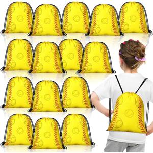 Woanger 24 Pcs Drawstring Softball Baseball Soccer Party Favor Bags Goodie Candy Treat Gift Snack Bags for Team Sport Ball Theme Birthday Party Supplies (Softball)