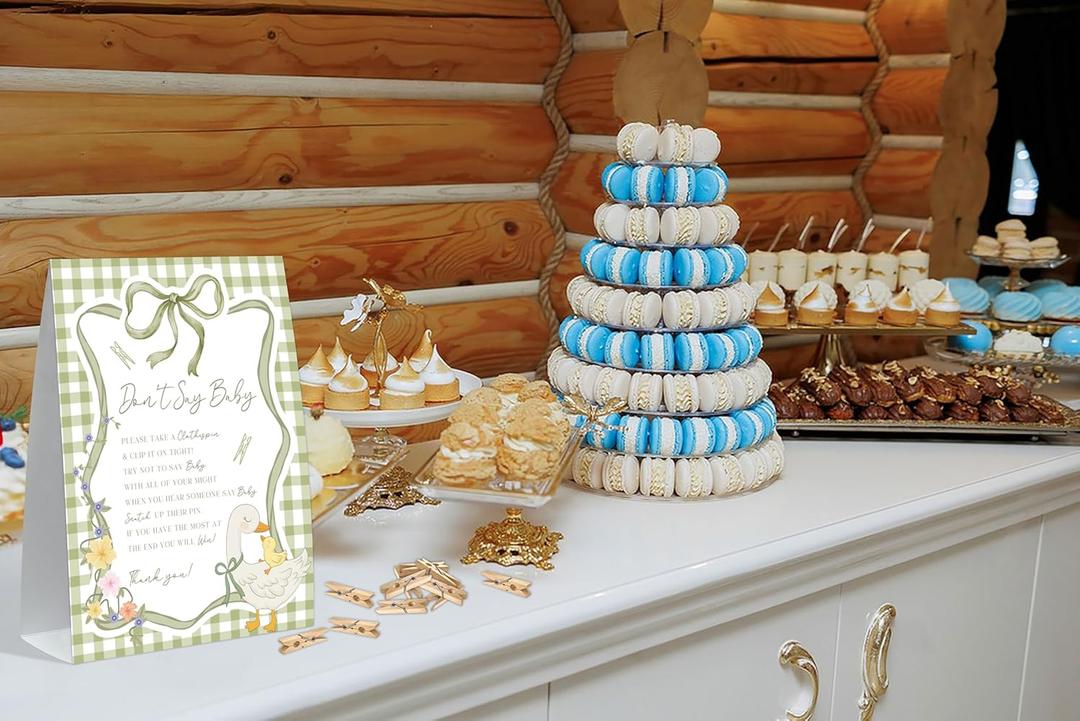 Don't Say Baby Shower Game, Baby Shower Clothes Pin Game, Green Silly Goose Sign and 50 Clothespins, Mother Goose and Gosling Gender Reveal Activities, Gender Reveal Party Decoration Supplies, 17