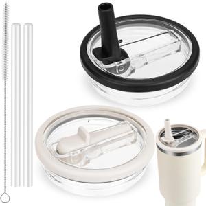 Flip Straw Lid for Stanley Quencher, Spill Proof 40 OZ Tumbler Lids for Stanley Cup, Non Spill Straw TOP Cover Replacement Accessories with Brush Black and White