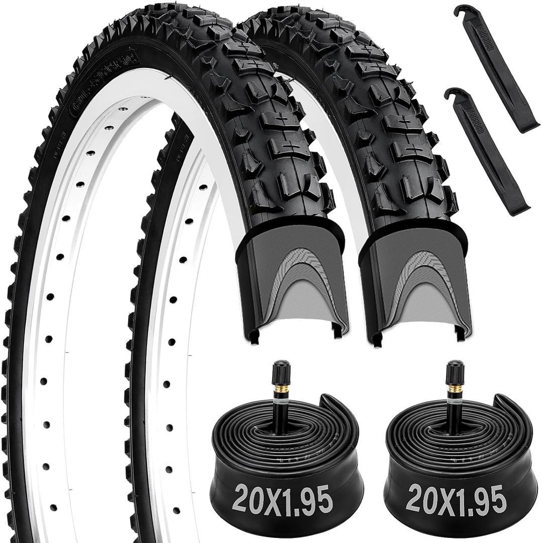 20 inch Bike Tire, 2 Pack 20x1.95 Bike Tire, 20x1.95 Bike Tire and Tube Set with 2 Tire Levers, 53-406 20x1.95 Folding Bike Tire Compatible with 20x1.90 20 x 1.95 20x2.0 Bike Tires and Tubes