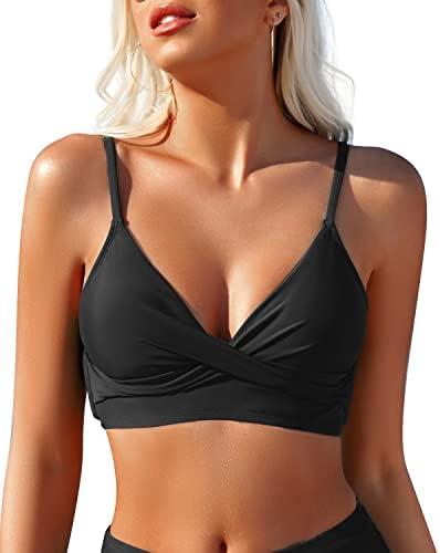 Limeeke Women's Twist Front Bikini Top V Neck Padded Swimsuit Top Adjustable Spaghetti Straps Bathing Suit Tops, XXL
