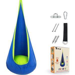 Y- STOP Kids Pod Swing Seat, Hanging Hammock Chair Swing with Inflatable Pillow, Sensory Swing Chair with Pocket for Outdoor and Indoor (Blue)