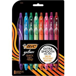 BIC Gelocity Quick Dry Assorted Colors Gel Pens, Medium Point (0.7mm), 8-Count Pack, Retractable Gel Pens With Comfortable Full Grip