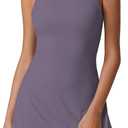 QINSEN Women's Open Back Tennis Dress Sleeveless Built in Shorts Golf Athletic Dress with Pockets (Small, Prune Purple)