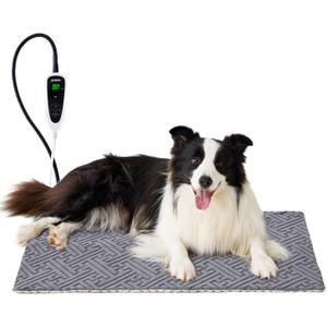 Large Dog Heating Pad 32x20 Inch - 11 Adjustable Temperature and 25 Timer Options, Heated Dog Bed Indoor Waterproof with Chew-Resistant Cord for Large Dogs