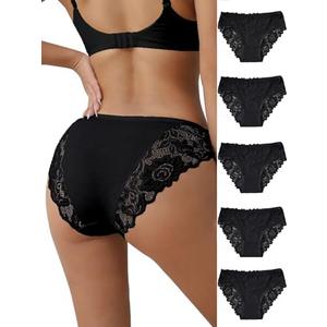 Everyjoys Sexy Underwear Lace Panties for Women Bikini Underwear Hipster Underpants Lace Soft Breathe Briefs Multipack 5-Pack (Large)