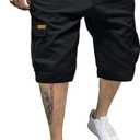 JMIERR Mens Casual Cotton Twill Cargo Shorts Drawstring Classic Chino Stretch Short with 6 Pockets (Black, L)