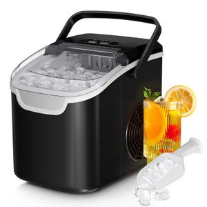 Countertop Ice Maker Machine, 8 Ice Cubes in 6 mins, 26lb/ Day Ice with 2 Sizes- Portable Mini, Energy Saving & Basket/ Scoop for Home/ Party/ Travel/ Camping/ Bar, Black