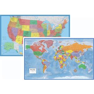 24x36 World and USA Classic Premier 3D Two Wall Map Set (Laminated)