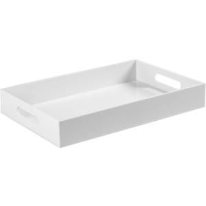Sooyee Serving Tray with Handles, 16" x 12" Decorative Acrylic Tray for Breakfast, Tea, Food, Butler, Coffee Table, Ottoman, Vanity, Countertop, White