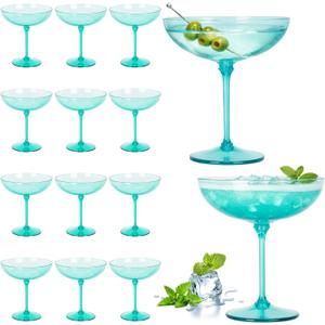 LemonRoad 12 Pcs Detachable Martini Glasses 9oz Disposable Plastic Coupe Cocktail Dessert Glassware Set for Champagne Wine Wedding Birthday Holiday Party Supplies (Light Green)