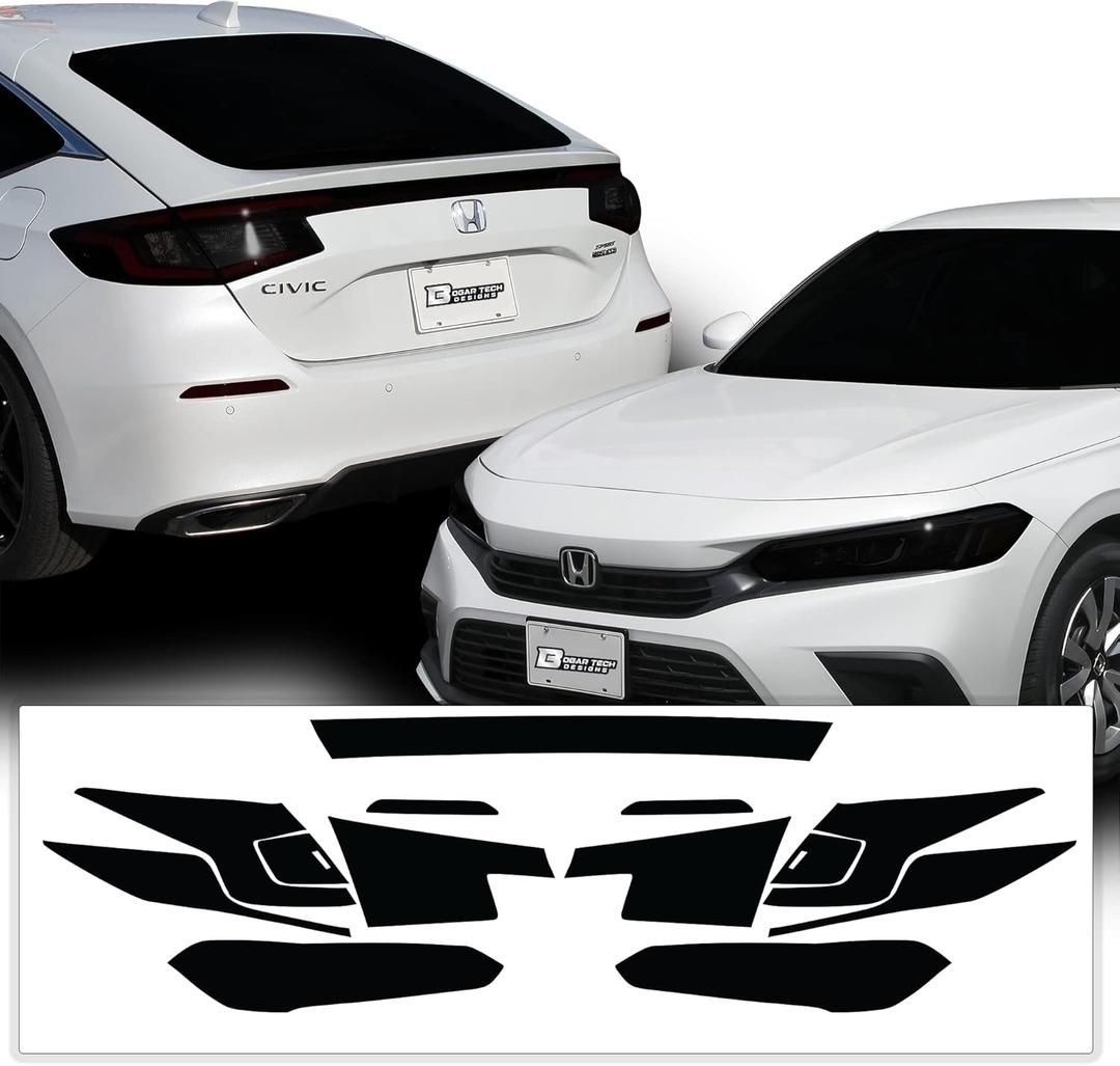 BOGAR TECH DESIGNS Full Headlight Taillight Reflector Sidemarker and Third Brake Light Tint Kit Compatible with and Fits Honda Civic Hatchback 2022-2025, Dark Smoke