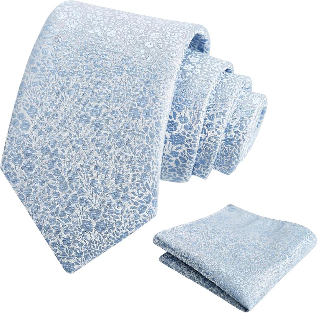 Alizeal Mens 3.15inches Floral Tie with Flower Printed Handkerchief Colorful Tie Set (Blue)