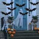 12 Piece Floating 3D Scary Halloween Bats Decor, Inflatable Rubber Bats with Colorful Eyes for Tree Porch Yard