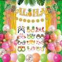 Hawaiian Luau Party Decorations Aloha Birthday Supplies Tropical Theme Decor with Foil Fringe Curtains Fun Paper Glasses Latex Balloon Garland Kit Summer Beach Photo Booth Props