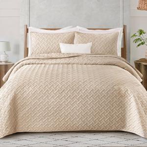 Exclusivo Mezcla Soft Quilt Set Twin Size, 2 Pieces Lightweight Quilts Brich Beige Bedspreads Coverlets Bedding Set for All Seasons, Weave Pattern (Twin (68"x86"), Color: Weave Brich Beige