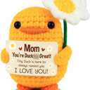 2 x Pawzity Gift for Mom from Daughters, Son for Mom - Cute Christmas, Mothers Day, Birthday Gifts for Moms - Emotional Love Support Moms Crochet - Duck Knitted Positive Doll