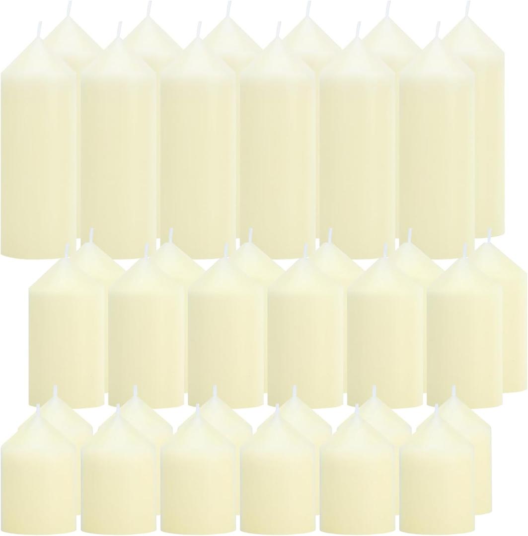 36 Pcs Ivory Pillar Candles Bulk Set3 Different Lengths 2 x 3/4/6 Inch (12 Each)Hurricane CandlesDripless Unscented SmokelessGives You a Better Atmosphere When Organizing an Event Party. (36 Pointed-tip)