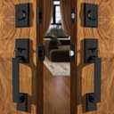 Moquin Double Front Door Lock Set, Matte Black Square Front Door Hardware Set with Dummy, Heavy Duty Door Handle with Deadbolt, Double Entry Door Lock Set with Reversible Handle
