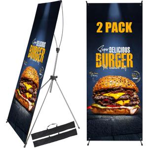 YOSE X Frame Banner Stand Fits Any Banner Adjustable Size 23"X63" to 32"X78" with Portable Retractable Carrying Bag, Customize Stand for Trade Show Exhibition Market and Outdoor Use