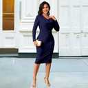 shengfan Women's Elegant Business Bodycon Dress Church Long Sleeve Wrap Pencil Wear to Work Midi Dresses (Blue, XXL)