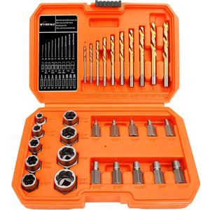 29PCS Screw&Bolt Extractor Set and Left Drill Bit Kit, Easy Out Broken Lug Nut Extraction Socket Set for Damaged, Frozen,Studs,Rusted, Rounded-Off Bolts, Nuts & Screws