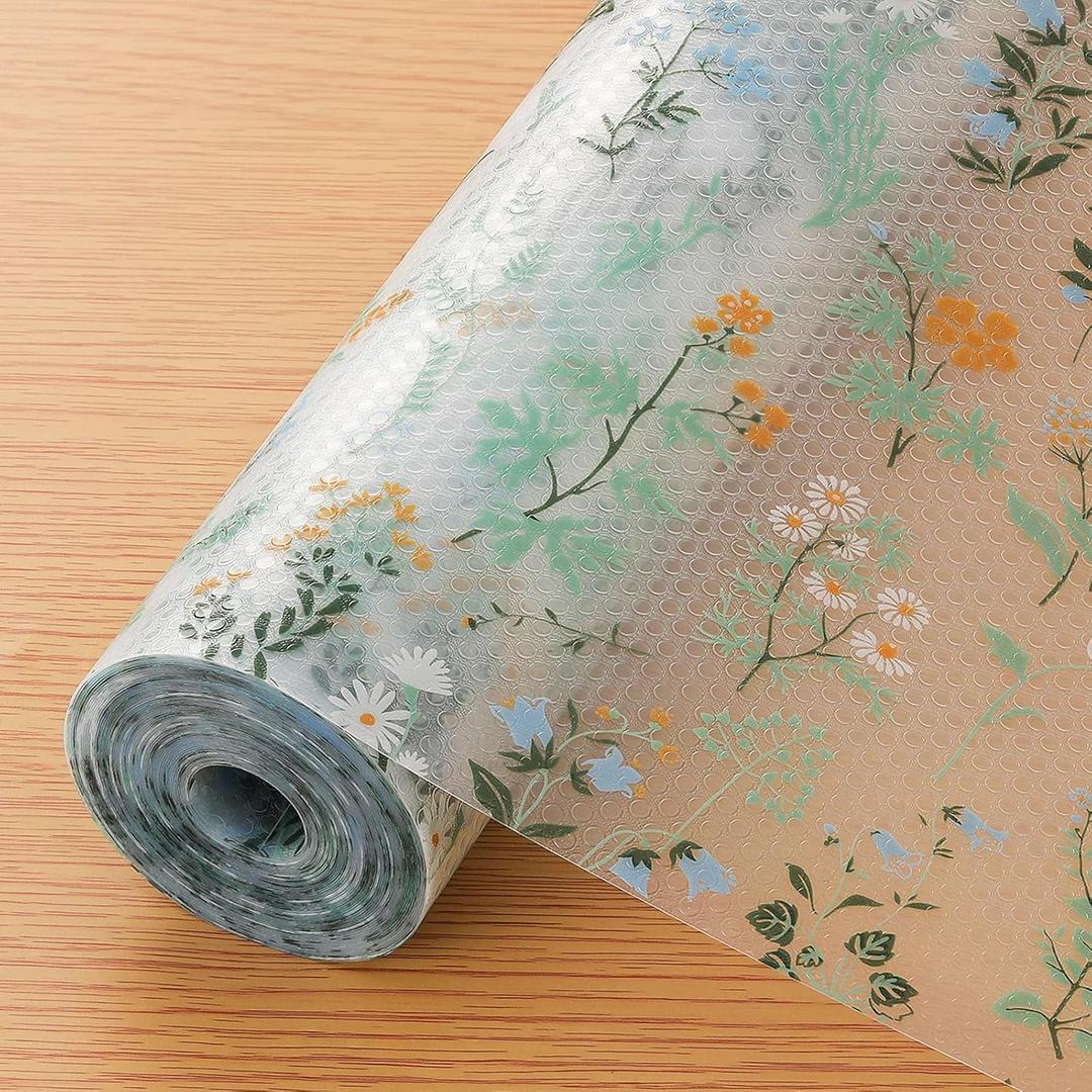 INNOLITES Shelf Liners for Kitchen Cabinets Drawer Liner Waterproof & Oil-Proof, Non-Adhesive EVA with Floral Pattern Durable Washable, Easy to Cut (Sage Green, 17.5" x 78.7")