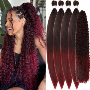 Burgundy Boho Braiding Hair 1B/900 Ombre Burgundy Boho Curly Deep Wave Hypoallergenic Braiding Hair Pre stretched Synthetic Ez Braid Knotless Non Toxic