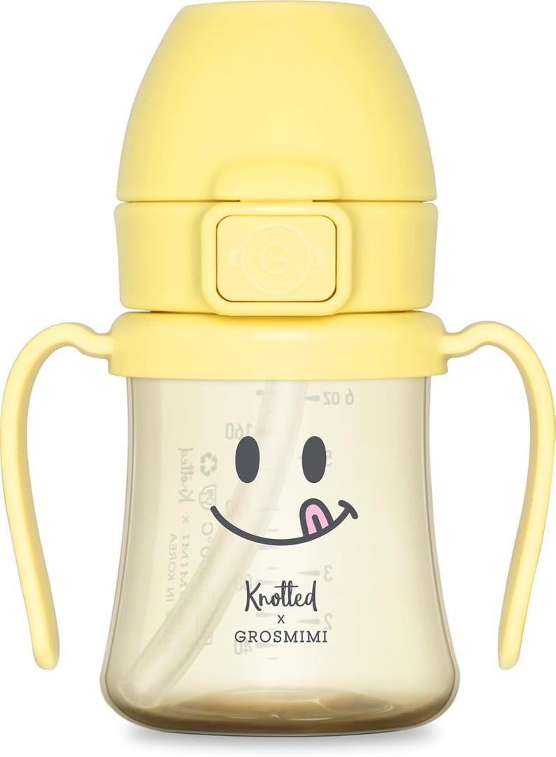 GROSMIMI x KNOTTED Flip Top Spill Proof Sippy Cup, PPSU, BPA Free, Stage 2 Straw for Toddlers (Smile 6oz)