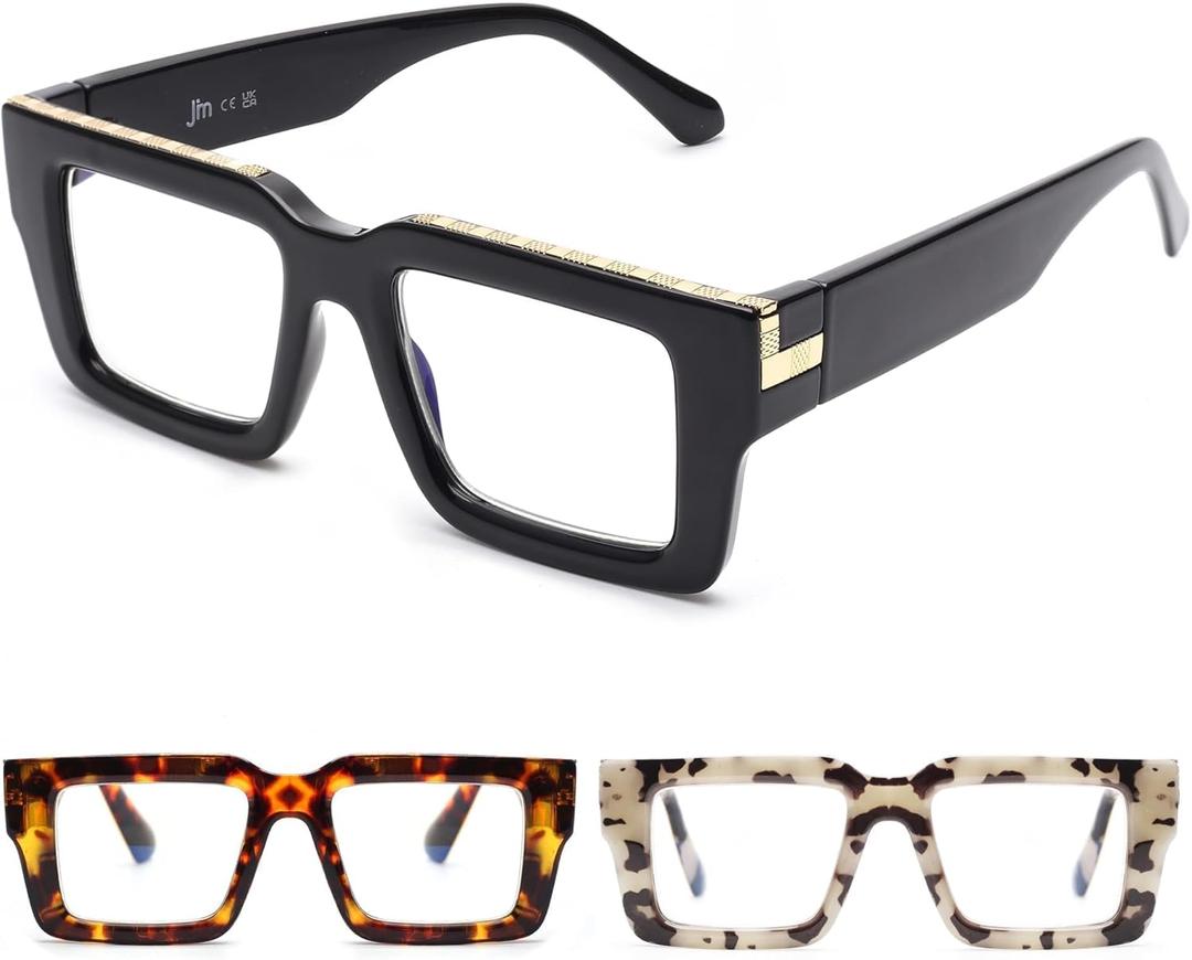 JM 3 Pack Oprah Style Reading Glasses for Women Men, Fashion Square Blue Light Blocking Readers (3 Pack Mixed Color)