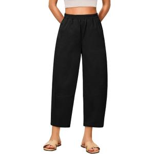 GRAPENT Casual High Waist Wide Leg High Waisted Pants for Women Slacks for Women High Waisted Elastic Waist Pull On Pants Color Black Large Size 12 to 14