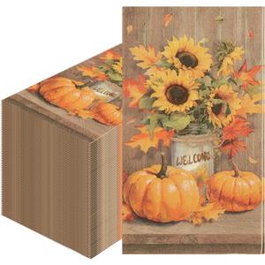 100PCS Fall Thanksgiving Napkins, Disposable Sunflower Pumpkin Paper Napkins for Thanksgiving Party Table Decorations