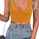 SAUNGKUAI Women's Crop Tops Deep V Neck Sleeveless Backless Double Lined Cropped Tank Top for Going Out Orange M