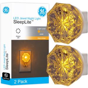 GE SleepLite Jewel LED Night Light, Plug-in, Always on, Amber, UL-Certified, Energy Efficient, Ideal Nightlight for Bedroom, Bathroom, Nursery, Hallway, Kitchen, 11286, 2 Pack