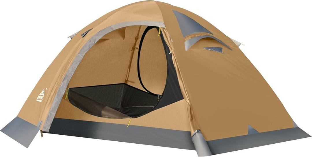 2 Person Backpacking Tent, Waterproof 4 Season Tent, Windproof Cold Weather Winter Tent for Camping, Hiking, Hunting, Cycling (Khaki)