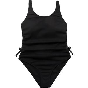 OYOANGLE Girl's Cute Spaghetti Straps Round Neck Drawstring One Piece Swimwear Tie Bathing Suit (Black, 9-10 y)