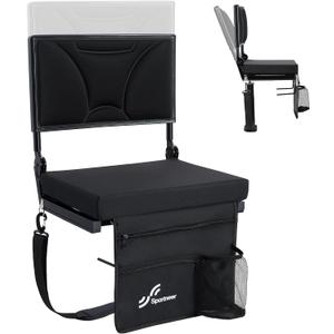 Sportneer Stadium Seats with Back Support: Height Adjustable Thick Padded Stadium Seats with Pocket, Shoulder Strap, Carry Handle, Cup Holder, Folding Stadium Chair for Sports Events Concerts Outdoor