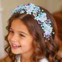 Campsis Blue Flower Girls Headpiece Floral Princess Hair Bands Crystal Hair Accessories for Women and Girls