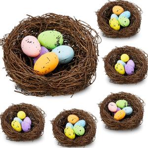 Yookeer 6 Pcs Easter Bird Nest with 30 Pcs Eggs Spring Party Decoration Handmade Miniature 4 Inch Birds Nests Decorative for DIY Spring Displays and Easter Decorations(Random)