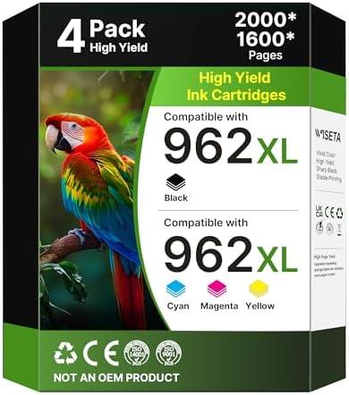 WISETA 962XL Ink Cartridges for HP Printers Replacement for HP 962XL Ink Cartridges Combo Pack 962XL 962 Work for OfficeJet 9010 Series Pro 9010, 9020 Series Printers, Black Cyan Magenta Yellow 4 Pack