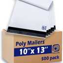 POLYSELLS 500 Pack 10x13 Inch Poly Mailers Shipping Envelopes, Strong Adhesive Sealing, Waterproof, and Tear-resistant Postal Mailing Bags for Clothing, Books, and Accessories White