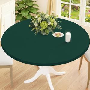Smiry Round Spandex Tablecloth, Elastic Fitted Washable Tablecloths for 45"-56" Tables, Waterpoof Stretch Picnic Table Cover for Dining, Indoor and Outdoor, Hunter Green