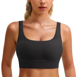 BAYDI Clouduxi Scoop Neck Sports Bras for Women - U Back Padded Workout Crop Top with Built in Bra Low Impact Yoga Bra (Black, M)