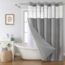 No Hook Waffle Weave Shower Curtain with Snap-in Fabric Liner Set,Grey Shower Curtains for Bathroom with See Through Top Window,Water Repellent & Washable,71Wx74H,Gray