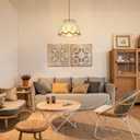 Pendant Lights Kitchen Island, Boho Rattan Hanging Lamp with Handwoven Spherical Shade, Hardwired Chandelier Pendant Light Fixture for Dining Room, Bedroom, Hallway, Entryway (1 Pack)