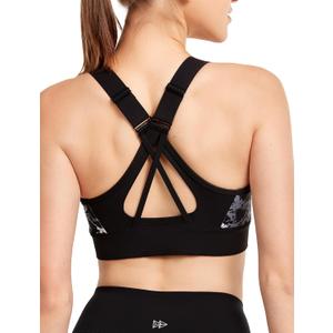 Yvette Women's Adjustable Sports Bra High Impact Zip Front Closure Crossed Back Supportive Running Bra, XL