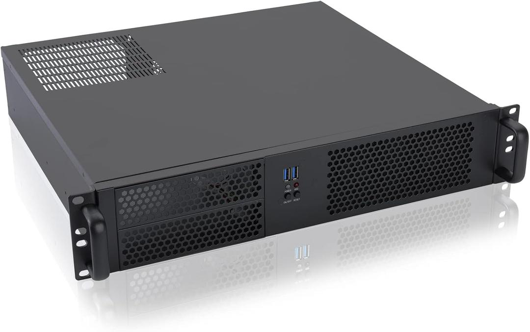 RackChoice 2U Server case Micro ATX Compact Rackmount 2 x 5.25 Chassis Support ATX PS2 PSU with 120mm Fan on top, USB3.0 with 2.0 Adapter
