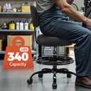 BestGlory Shop Stool with Wheels for Garage, Mechanics Rolling Chair with Backrest, Adjustable Height Heavy Duty Garage Stool with Footrest and Storage Tray, Swivel Task Chair for Workshop Salon