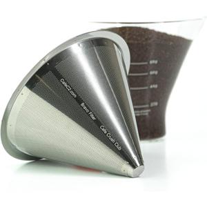 Reusable Coffee Filter for Pour Over Coffee Maker | Dual Layered Pour Over Mesh Filter with Glass Rest | Stainless Steel Coffee Filter & Glass Measuring Cup